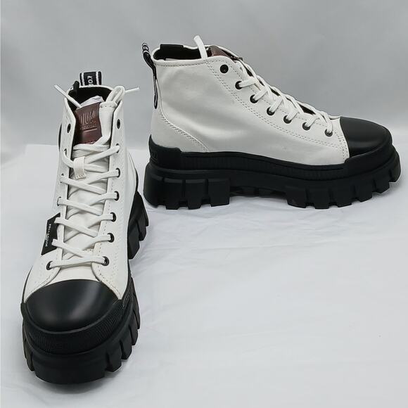 Palladium Revolt Hi TX Combat Boots Women 9 White Chunky Heel Platform Lug Sole - Picture 2 of 13